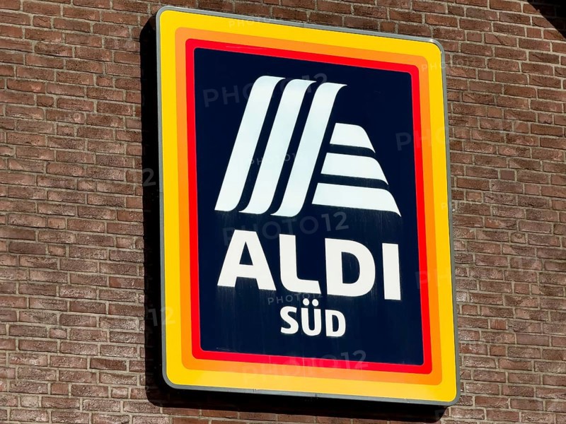 Logo of supermarket chain discounter retailer Aldi Süd on brick house wall, Germany