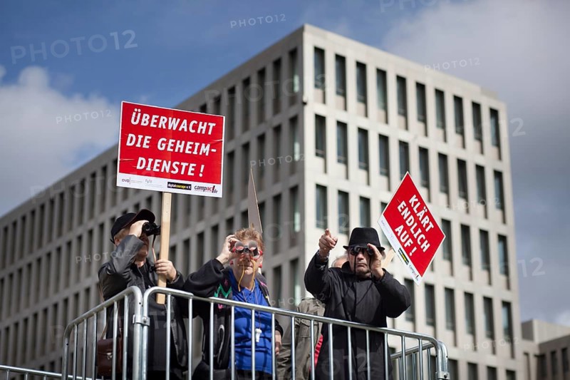 DEU Germany Germany Berlin Campact protest against data collection, espionage and surveillance in front of the new headquarters of the Federal Intelligence Service