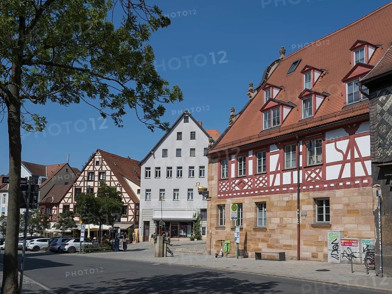 Historic buildings in the old town, half-timbered buildings, Grüner Markt, Fürth, Middle Franconia, Bavaria, Germany