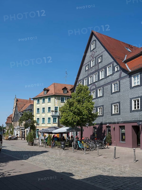 Historic buildings on the market square, slate façade, old town, Fürth, Middle Franconia, Franconia, Bavaria, Germany
