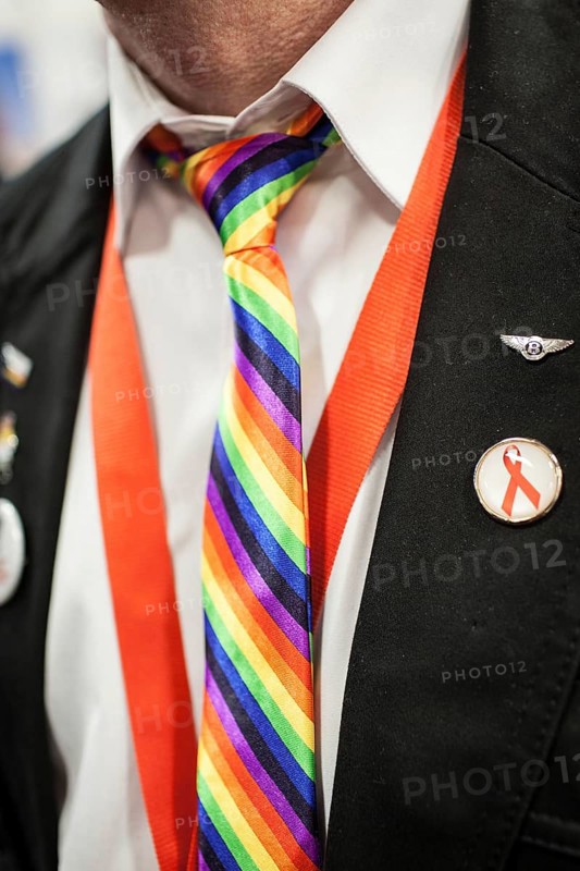 DEU Germany Germany Berlin International Tourism Exchange ITB. Man with rainbow tie