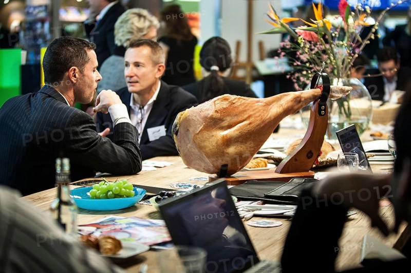 DEU Germany Germany Berlin International Tourism Exchange ITB. Spanish ham on the table of a hotel chain