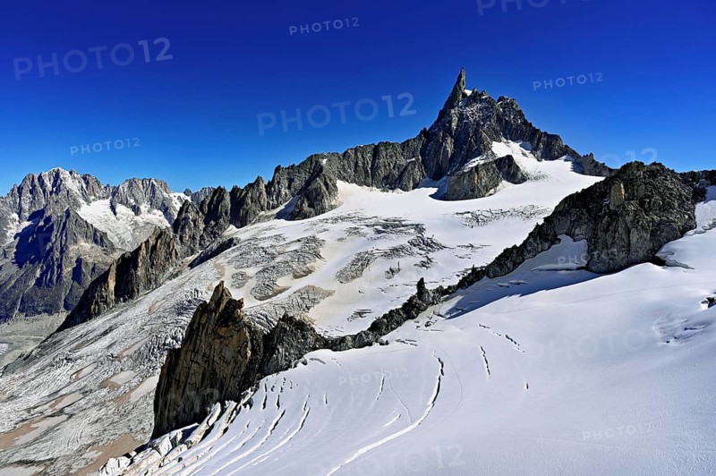View of the Glacier du Géant from the Télécabine Panorama Railway, behind the Dente del Gigante, Chamonix-Mont-Blanc, Haute-Savoie, France