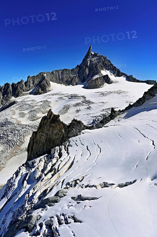 View of the Glacier du Géant from the Télécabine Panorama Railway, behind the Dente del Gigante, Chamonix-Mont-Blanc, Haute-Savoie, France