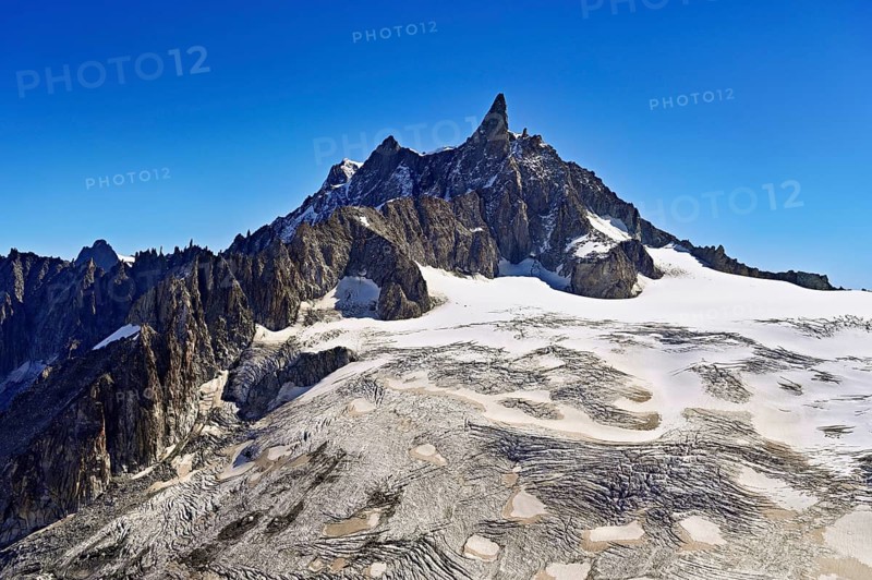 View of the Glacier du Géant from the Télécabine Panorama Railway, behind the Dente del Gigante, Chamonix-Mont-Blanc, Haute-Savoie, France