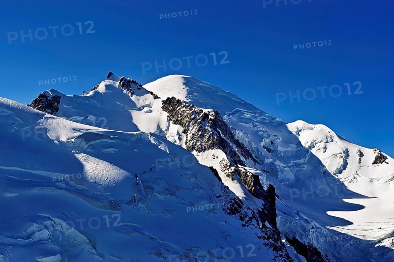 Mont Maudit covered with snow from the left, Mont-Blanc, Aiguille du Midi mountain station viewing platform, Chamonix-Mont-Blanc, Haute-Savoie, France