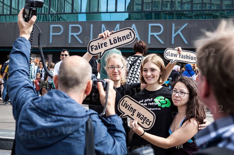 DEU Germany Germany Berlin Opening of a Primark movie at Alexanderplatz. Protests by several groups against cheap fashion and product conditions