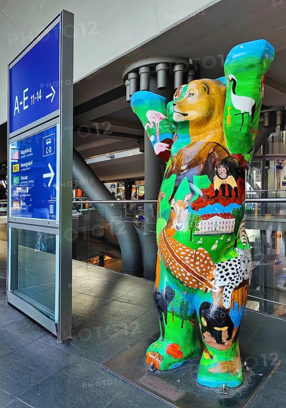 Buddy Bear, individually painted life-size bear sculpture in Berlin Central Station, Germany