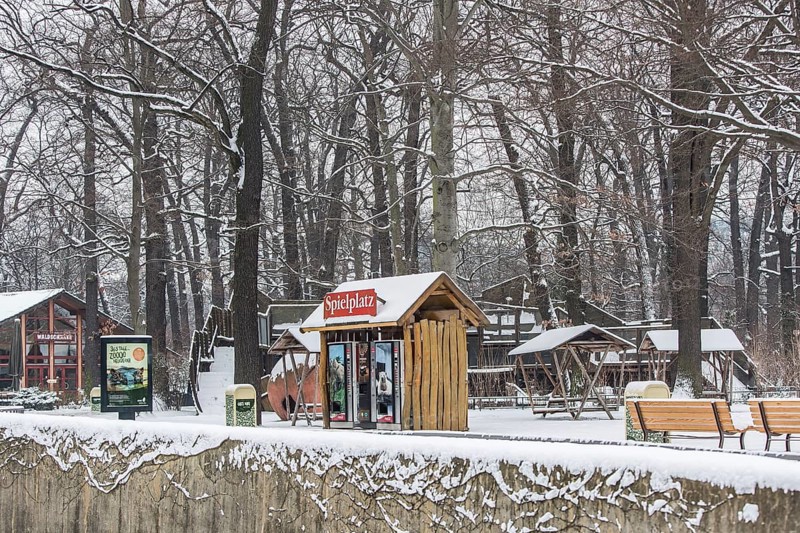 DEU Germany Germany Berlin The snow-covered abandoned playground at Berlin Zoo