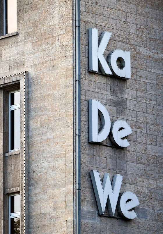 KaDeWe logo on the façade of the Kaufhaus des Westens, Tauentzienstraße, Charlottenburg, Berlin, Germany