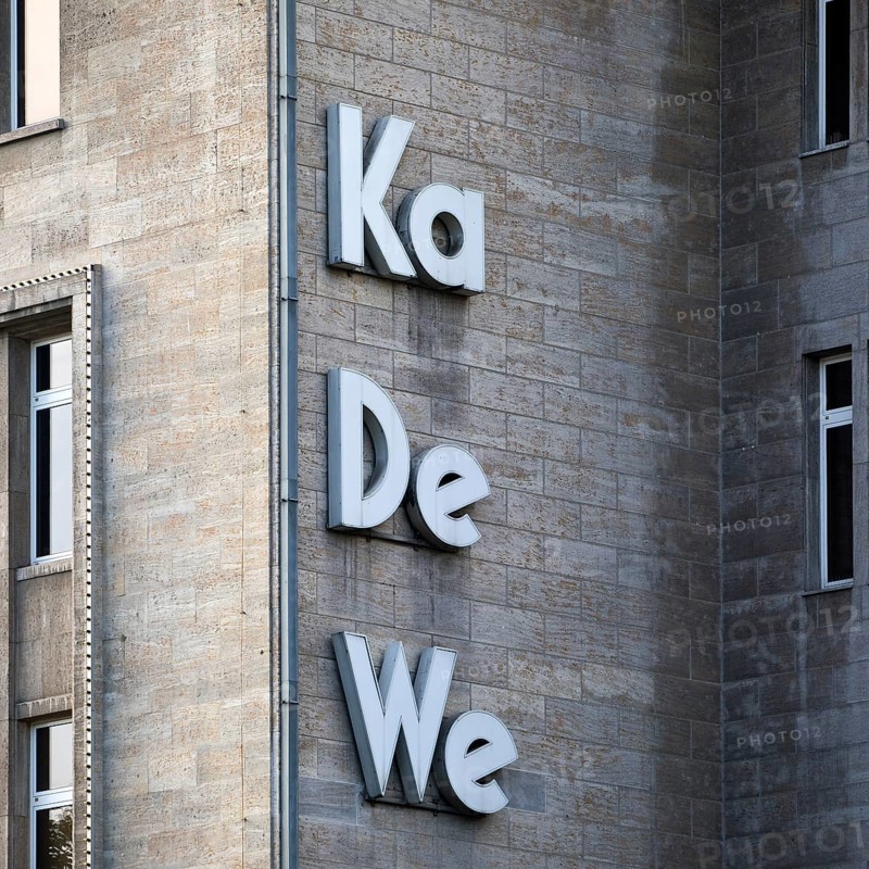 KaDeWe logo on the façade of the Kaufhaus des Westens, Tauentzienstraße, Charlottenburg, Berlin, Germany