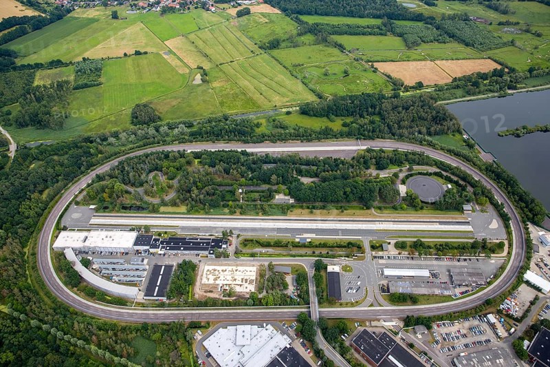 Test site on the Wohltbergbach factory premises, Volkswagen plant Wolfsburg, Lower Saxony, Germany, Europe, aerial photo, birds-eyes view, aerial photograph, aerial photography, aerial photography, overview, bird's eye view, Wolfsburg, Volkswagen, test track, emissions scandal, software manipulation
