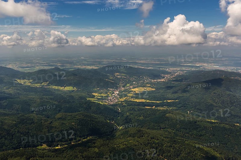 Black Forest valleys with clouds, Weisenbach, Baden-Württemberg, Germany, Europe, aerial view, birds-eyes view, aerial photography, aerial photography, overview, bird's eye view