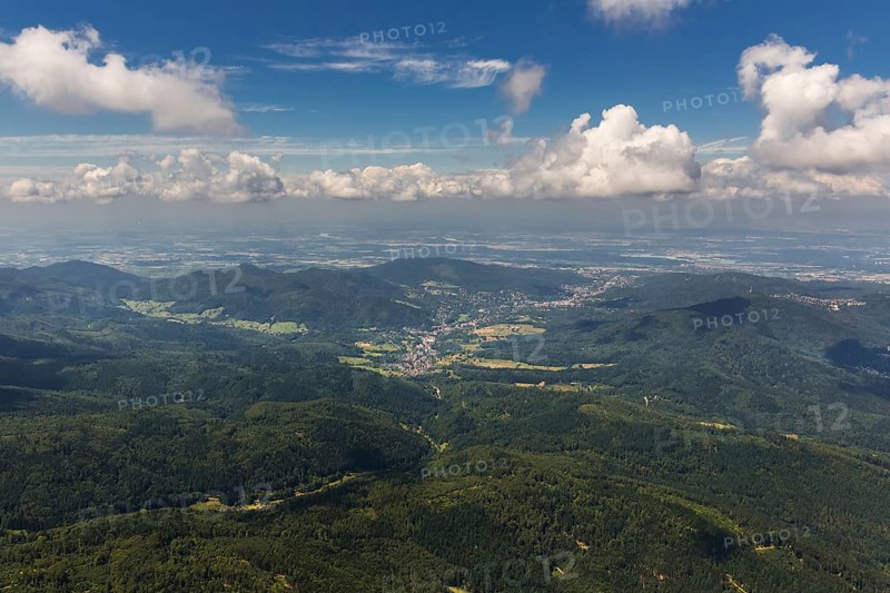 Black Forest valleys with clouds, Weisenbach, Baden-Württemberg, Germany, Europe, aerial view, birds-eyes view, aerial photography, aerial photography, overview, bird's eye view