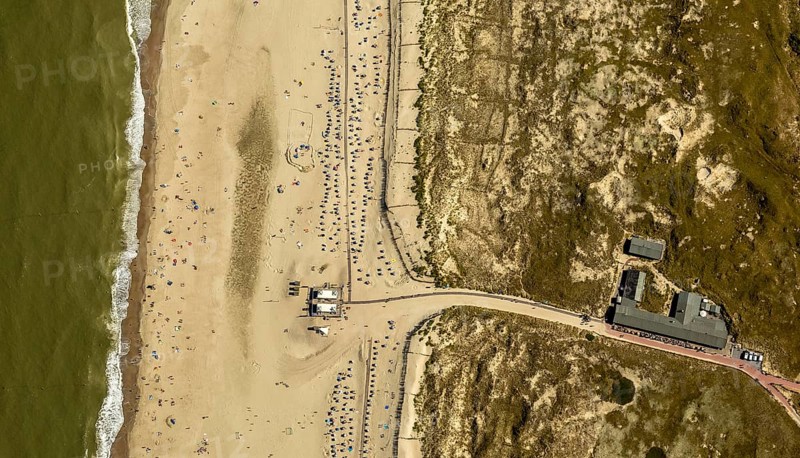 White Dune, beach restaurant, aerial view, Norderney, North Sea, North Sea island, East Frisian Islands, Lower Saxony, Germany, Europe, birds-eyes view, aerial view, aerial photography, aerial photography, overview, bird's eye view