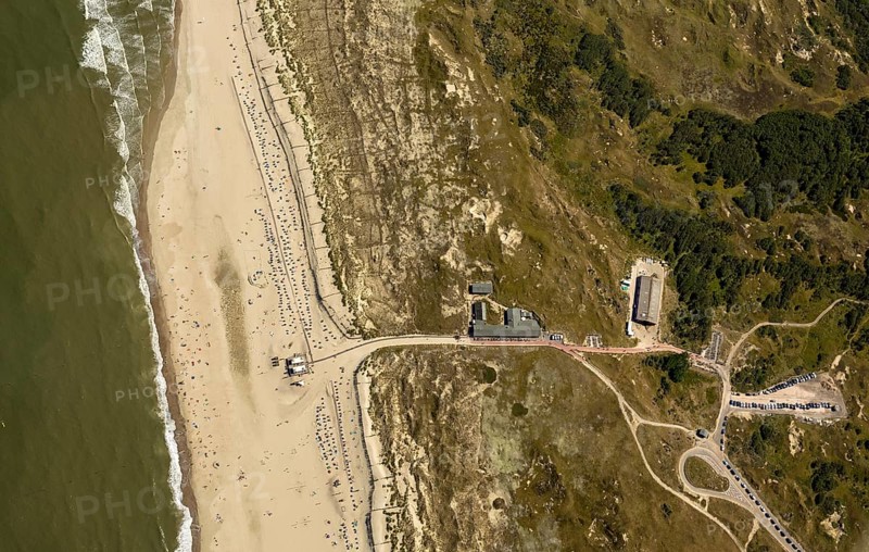 White Dune, beach restaurant, aerial view, Norderney, North Sea, North Sea island, East Frisian Islands, Lower Saxony, Germany, Europe, birds-eyes view, aerial view, aerial photography, aerial photography, overview, bird's eye view
