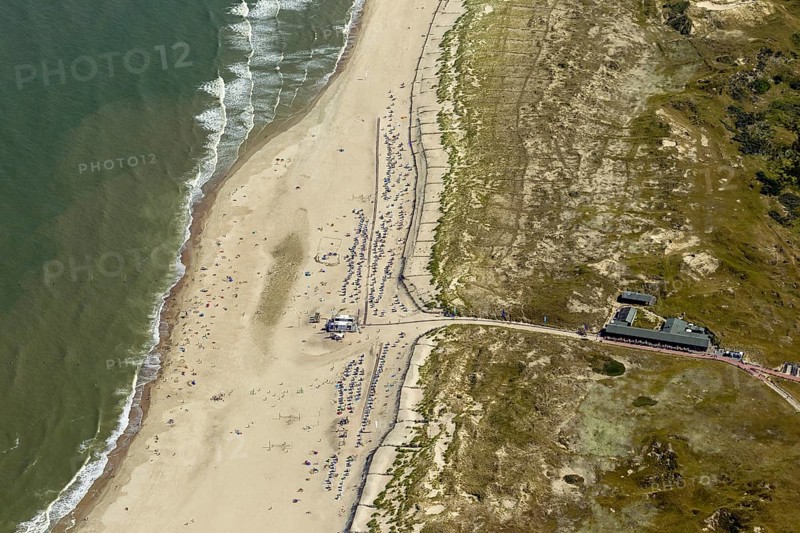 White Dune, beach restaurant, aerial view, Norderney, North Sea, North Sea island, East Frisian Islands, Lower Saxony, Germany, Europe, birds-eyes view, aerial view, aerial photography, aerial photography, overview, bird's eye view