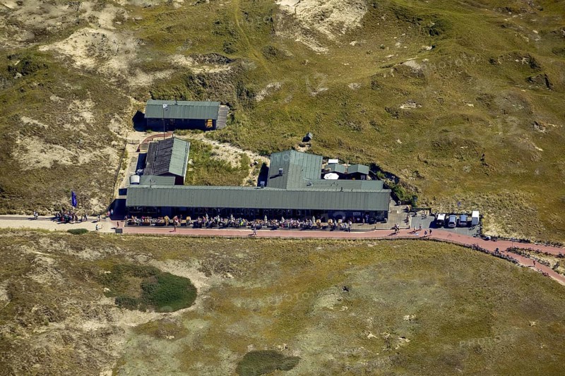 White Dune, beach restaurant, aerial view, Norderney, North Sea, North Sea island, East Frisian Islands, Lower Saxony, Germany, Europe, birds-eyes view, aerial view, aerial photography, aerial photography, overview, bird's eye view