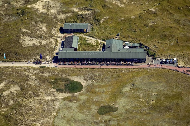 White Dune, beach restaurant, aerial view, Norderney, North Sea, North Sea island, East Frisian Islands, Lower Saxony, Germany, Europe, birds-eyes view, aerial view, aerial photography, aerial photography, overview, bird's eye view