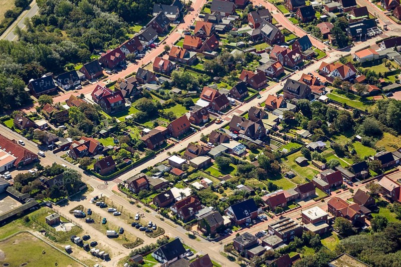 Nordhelm with holiday homes, aerial view, Norderney, North Sea, North Sea island, East Frisian Islands, Lower Saxony, Germany, Europe, birds-eyes view, aerial photography, aerial photography, overview, overview, bird's eye view