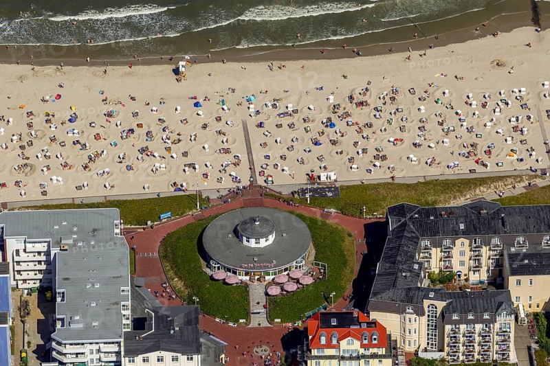 Beach and Café Pudding, aerial view, Wangerooge, North Sea, North Sea island, East Frisian Islands, Lower Saxony, Germany, Europe, birds-eyes view, aerial view, aerial photography, aerial photography, overview, bird's eye view