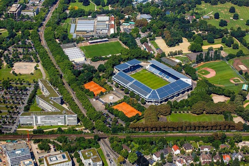Carl-Benz-Stadion Mannheim, Mannheim, Baden-Württemberg, Germany, Europe, aerial view, birds-eyes view, aerial photography, aerial photography, overview, overview, bird's eye view