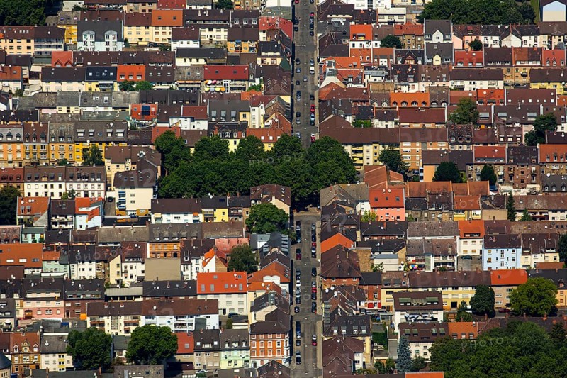 Neckarstadt Draisstraße with tree island, city centre square, Mannheim, Baden-Württemberg, Germany, Europe, aerial view, birds-eyes view, aerial photography, aerial photography, overview, bird's eye view