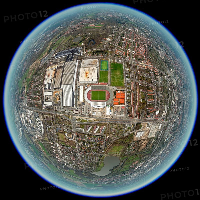 Eintracht Braunschweig stadium with west and east stands, Braunschweiger Turn- und Sportverein Eintracht von 1895 e. V. (BTSV), Bundesliga stadium, aerial view, aerial photography of the city of Braunschweig, Braunschweig, Ruhr area, Lower Saxony, Germany, Europe, birds-eyes view, aerial photography, aerial photography, overview, overview, bird's-eye view