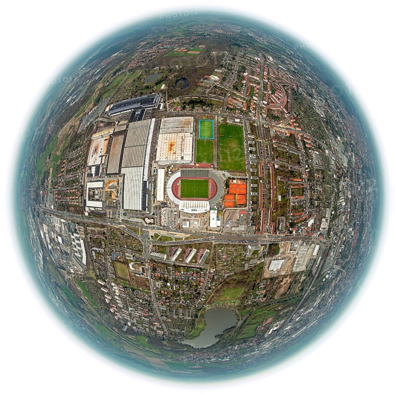Eintracht Braunschweig stadium with west and east stands, Braunschweiger Turn- und Sportverein Eintracht von 1895 e. V. (BTSV), Bundesliga stadium, aerial view, aerial photography of the city of Braunschweig, Braunschweig, Ruhr area, Lower Saxony, Germany, Europe, birds-eyes view, aerial photography, aerial photography, overview, overview, bird's-eye view