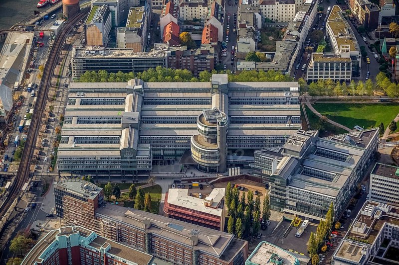 Gruner und Jahr publishing house, G+J, Stern editorial office, Baumwall, Hamburg, Germany, Europe, aerial photo, birds-eyes view, aerial photography, aerial photography, overview, overview, bird's eye view