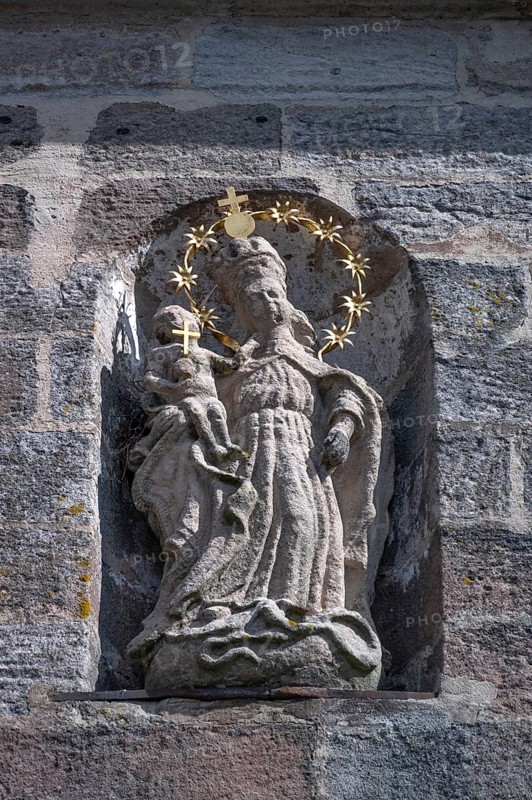 Saint sculpture at the Nativity Church in the fortified church, Hannberg, Middle Franconia, Bavaria, Germany