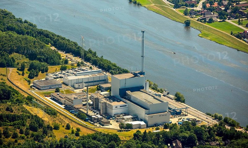Geesthacht Energypark, Kernkraftwerk Krümmel GmbH, nuclear power plant on the Elbe, Geesthacht, Northern Germany, Schleswig-Holstein, Germany, Europe, aerial view, birds-eyes view, aerial photography, aerial photography, aerial photography, overview, bird's eye view