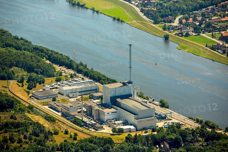 Geesthacht Energypark, Kernkraftwerk Krümmel GmbH, nuclear power plant on the Elbe, Geesthacht, Northern Germany, Schleswig-Holstein, Germany, Europe, aerial view, birds-eyes view, aerial photography, aerial photography, aerial photography, overview, bird's eye view