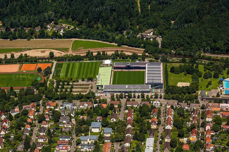 FC Freiburg stadium, Bundesliga stadium, first Bundesliga, MAGE Solar Stadium, football stadium, Freiburg im Breisgau, Breisgau, Baden-Württemberg, Germany, Europe, aerial photo, birds-eyes view, aerial photograph, aerial photography, aerial photography, overview, overview, bird's eye view, university city, trinational metropolitan region Upper Rhine