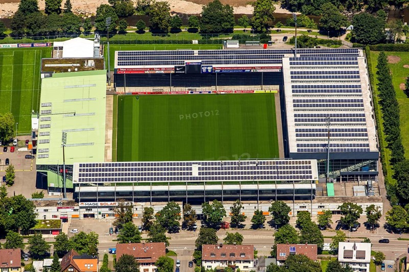 FC Freiburg stadium, Bundesliga stadium, first Bundesliga, MAGE Solar Stadium, football stadium, Freiburg im Breisgau, Breisgau, Baden-Württemberg, Germany, Europe, aerial photo, birds-eyes view, aerial photograph, aerial photography, aerial photography, overview, overview, bird's eye view, university city, trinational metropolitan region Upper Rhine