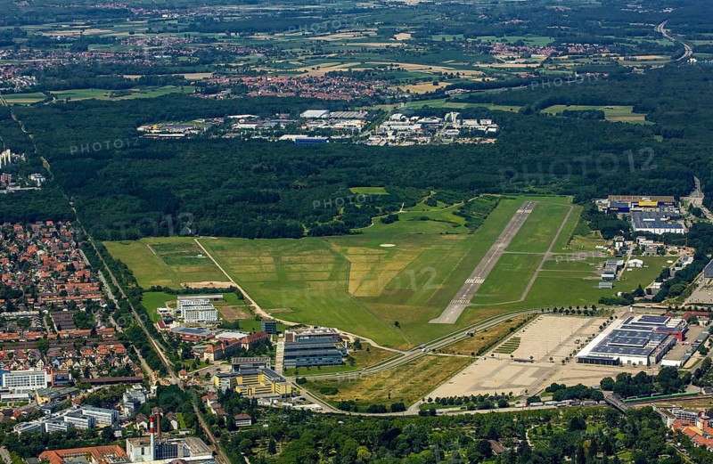 Freiburg Airport, EDTF ICAO-Code, Flugplatz Freiburg Breisgau GmbH, Freiburg im Breisgau, Breisgau, Baden-Württemberg, Germany, Europe, aerial photo, birds-eyes view, aerial photography, aerial photography, overview, bird's-eye view, university city, trinational metropolitan region Upper Rhine
