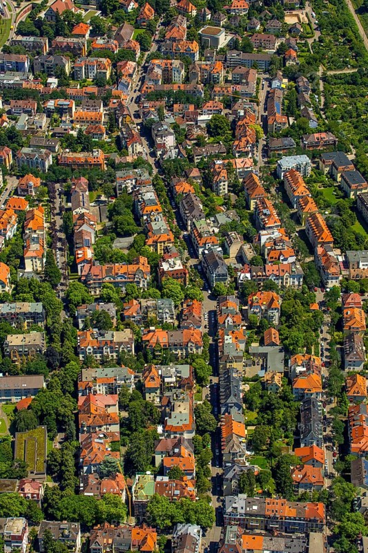 Residential buildings in Freiburg, Freiburg im Breisgau, Breisgau, Baden-Württemberg, Germany, Europe, aerial view, birds-eyes view, aerial photography, aerial photography, overview, bird's eye view, university city, trinational metropolitan region Upper Rhine