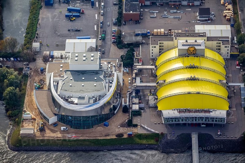 Stage Theatre Hamburg, Lion King Musical, Hamburg harbour, Hamburg, Germany, Europe, aerial view, birds-eyes view, aerial photography, aerial photography, overview, bird's eye view