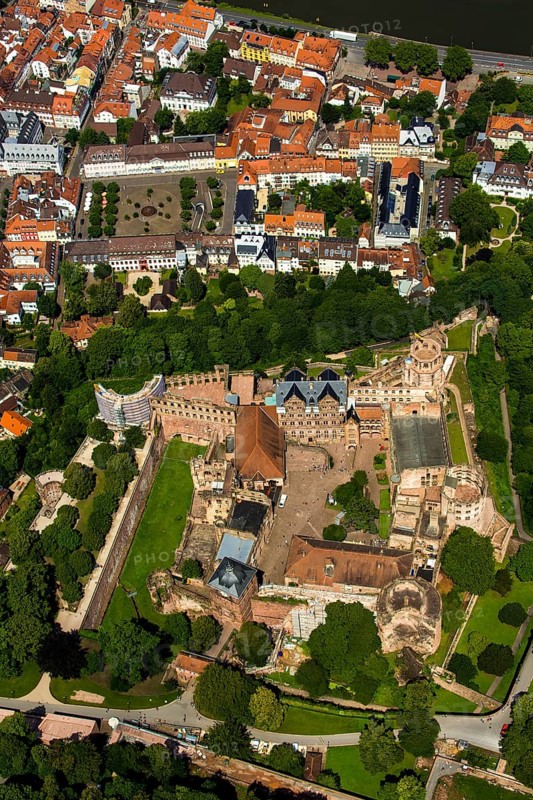Heidelberg Castle, Heidelberg Castle, Heidelberg Castle Ruins, Heidelberg, Rhein-Neckar-Kreis, Baden-Württemberg, Germany, Europe, aerial view, birds-eyes view, aerial photography, aerial photography, overview, overview, bird's eye view