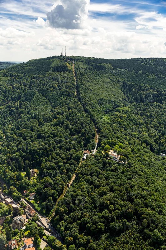 Alte Königstuhlbahn, historical mountain railway to Köigstuhl Heidelberg, Heidelberg, Rhein-Neckar-Kreis, Baden-Württemberg, Germany, Europe, aerial view, birds-eyes view, aerial photography, aerial photography, overview, bird's eye view