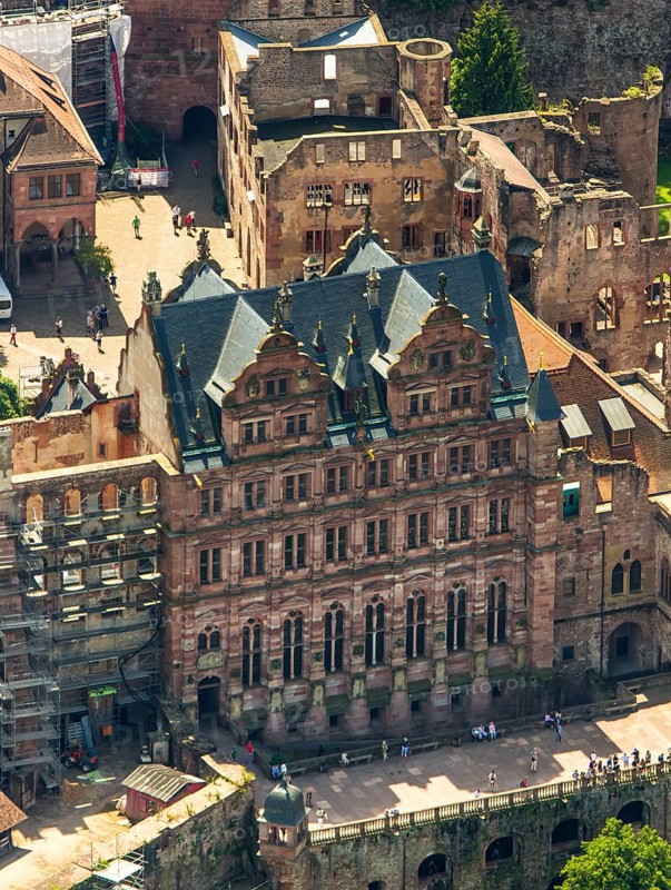 Heidelberg Castle, Heidelberg Castle, Heidelberg Castle Ruins, Friedrichsbau, Heidelberg, Rhein-Neckar-Kreis, Baden-Württemberg, Germany, Europe, aerial view, birds-eyes view, aerial photography, aerial photography, overview, bird's eye view