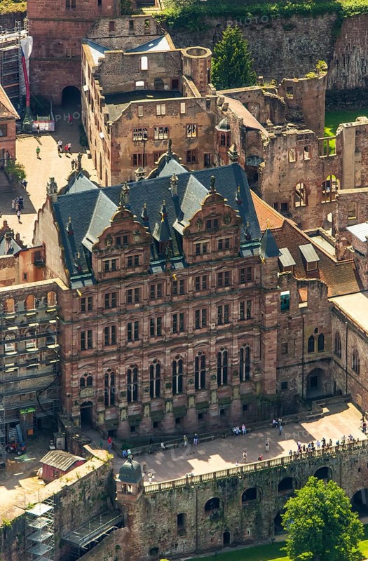 Heidelberg Castle, Heidelberg Castle, Heidelberg Castle Ruins, Friedrichsbau, Heidelberg, Rhein-Neckar-Kreis, Baden-Württemberg, Germany, Europe, aerial view, birds-eyes view, aerial photography, aerial photography, overview, bird's eye view