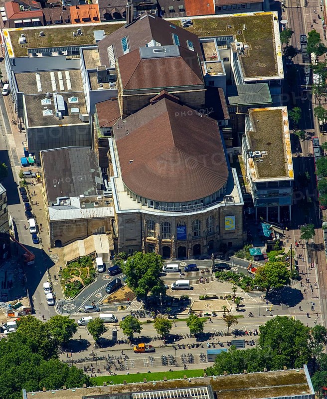 Theatre Freiburg, Kleines Haus Freiburg, Freiburg im Breisgau, Breisgau, Baden-Württemberg, Germany, Europe, aerial photo, birds-eyes view, aerial photography, aerial photography, overview, bird's-eye view, university city, trinational metropolitan region Upper Rhine