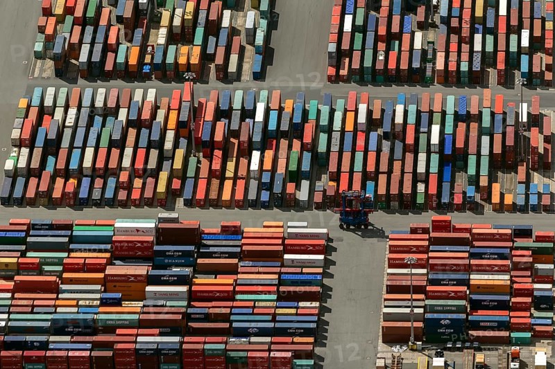 Container port, Waltershofer Hafen, container ships, Eurogate, Eurogate Container Terminal, Port of Hamburg, Hamburg, Germany, Europe, aerial view, birds-eyes view, aerial photography, aerial photography, overview, bird's eye view