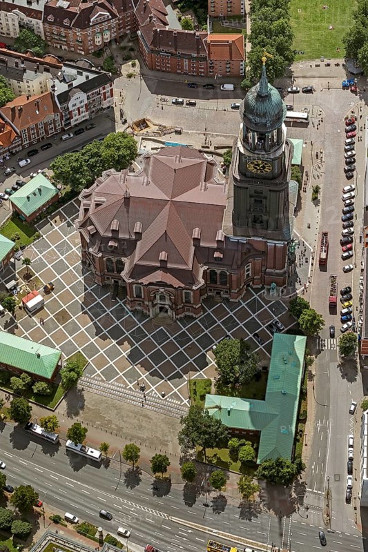Tower of St Michael's Church, St Michael's Church, Hamburg, Germany, Europe, aerial view, birds-eyes view, aerial photography, aerial photography, overview, overview, bird's eye view