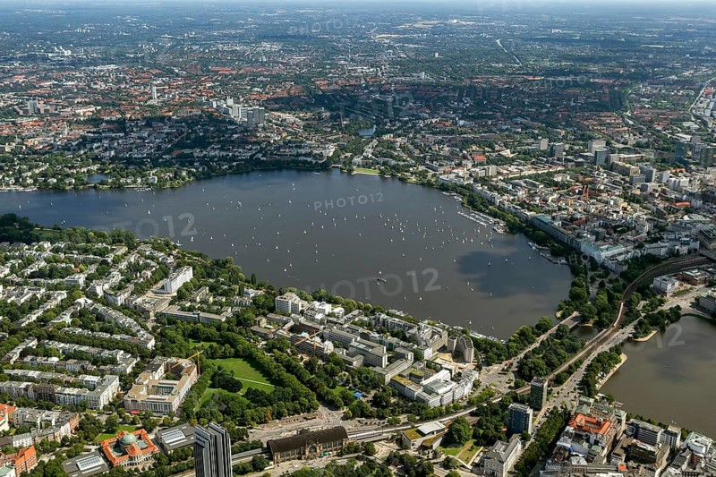 Inner Alster Lake, Außenalster, Kennedybrücke, Hamburg, Germany, Europe, aerial view, birds-eyes view, aerial photography, aerial photography, overview, bird's-eye view