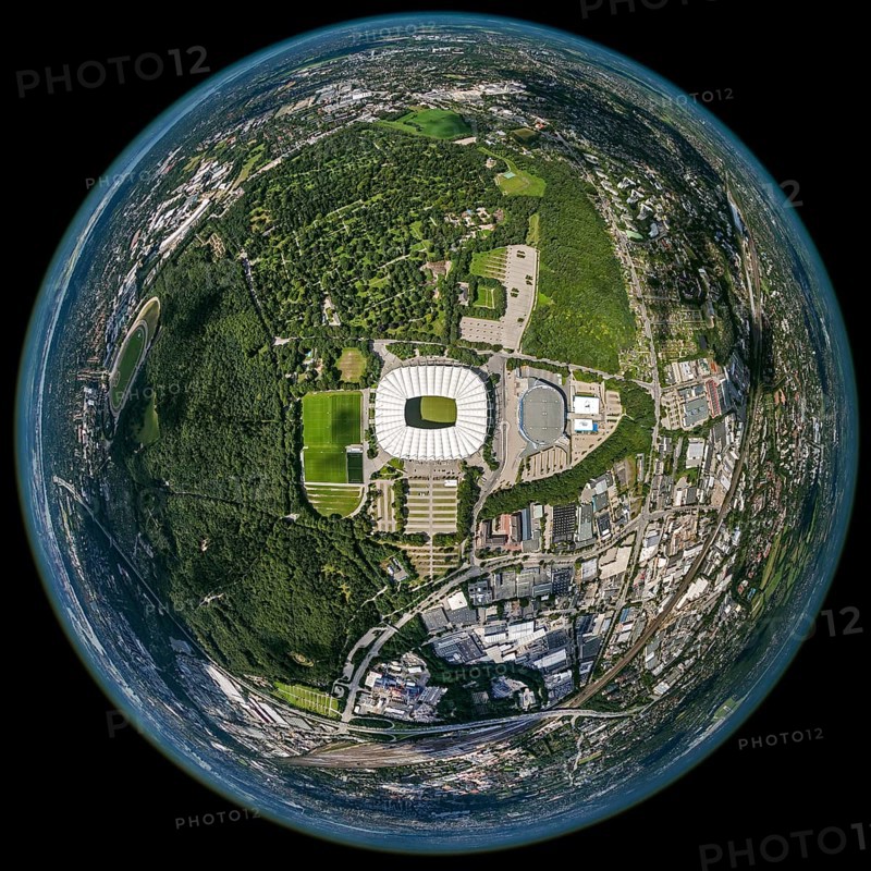 Imtech Arena, HSV Stadion, HSH Nordbank Arena, Hamburg, Bundesliga stadium, fisheye lens, fisheye, round image, Germany, Europe, aerial view, birds-eyes view, aerial photography, aerial photography, aerial photography, overview, bird's eye view