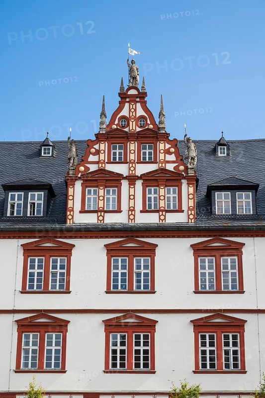 Town house on the market square, late Renaissance, detail, Coburg, Upper Franconia, Franconia, Bavaria, Germany