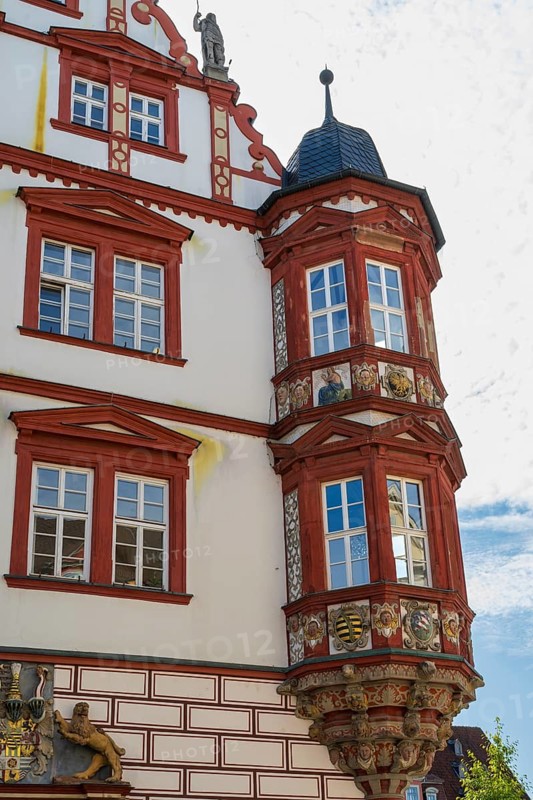 Oriel am Stadthaus, detail, Spitalgasse, Coburg, Upper Franconia, Franconia, Bavaria, Germany
