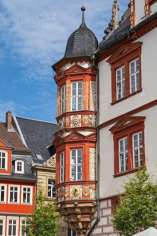 Oriel am Stadthaus, detail, market square, Coburg, Upper Franconia, Franconia, Bavaria, Germany